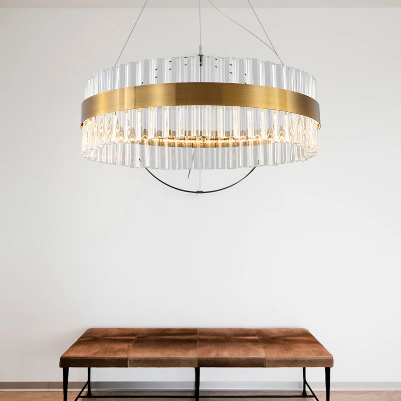 Beste Moderne Hanglamp Goud-Bronzen Kristallen Hanger Lamp Luxe Eetkamer Hanglamp Duplex Gebouw Hal Verlichtingsarmaturen Hang Lamp