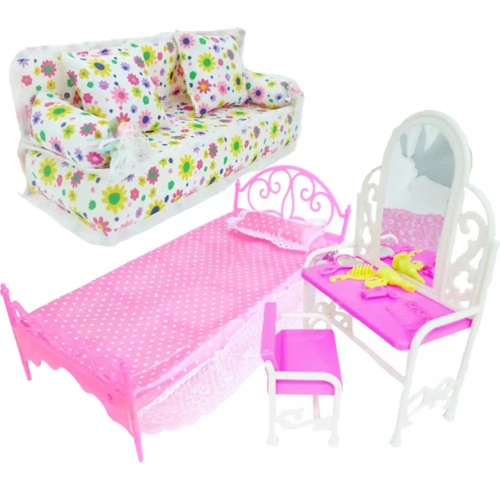 3 предмета/партия = 1 Розовая мини-кукольная кровать + модный комод семейная