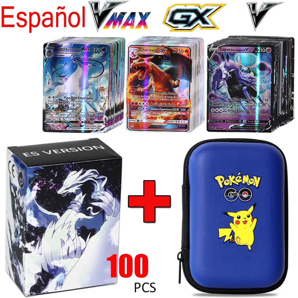 

Карты Pokemon в испанском стиле GX VMAX Flash Pikachu, игровые карты, вместительные карты 50, держатель для альбома, Жесткий Чехол, книга, коробка для хране...