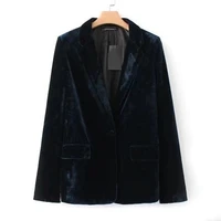 velvet blazer autumn and winter women 2021 solid long sleeved single button casual ol office ladies jacket slim jacket women