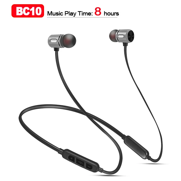FBYEG беспроводные Bluetooth наушники спортивные наушники для bluetooth-гарнитуры Магнитный наушник с микрофоном для телефона - Цвет: BC10-Silver