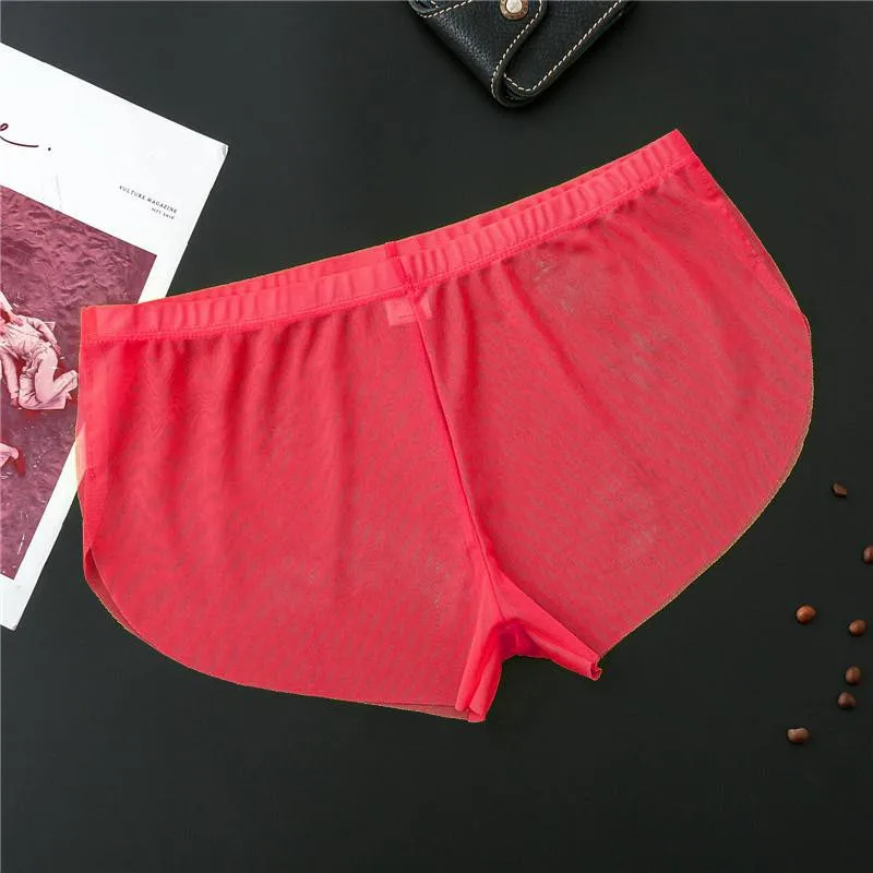 Summer Mesh Men UnderwearSeamless Transparent Boxer Shorts Sexy Lingerie See-through Loose Nightwear Men's Stretchy Lounge Pants
