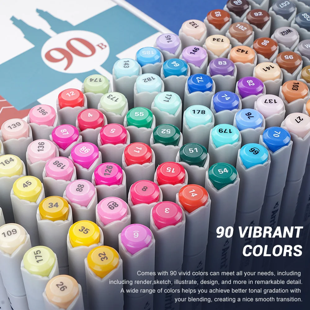 Алкоголь кисть маркеры Arrtx OROS 90 цветов двусторонние с портативной тканой сумкой