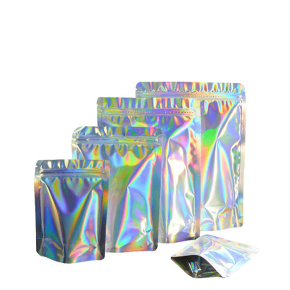 100 шт. лазерная алюминиевая фольга стоячая упаковка запечатанный пакет Ziplock сумка