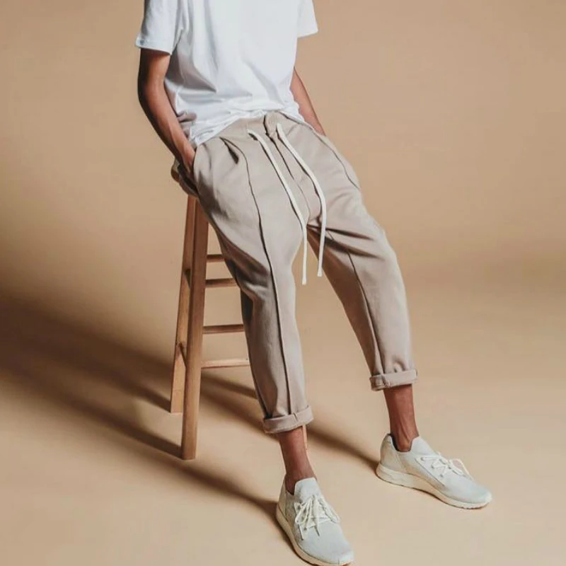 

Мужские Простые укороченные брюки, в британском стиле, в стиле хип-хоп, повседневные штаны для бега по щиколотку, осень 2021