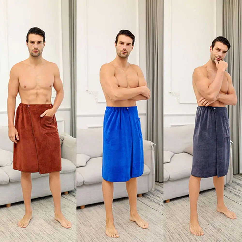 

Mens Shower Bath Towel Wrap Wearable Quick Drying Pocket SPA Snap Closure Absorb Bathroom Tools