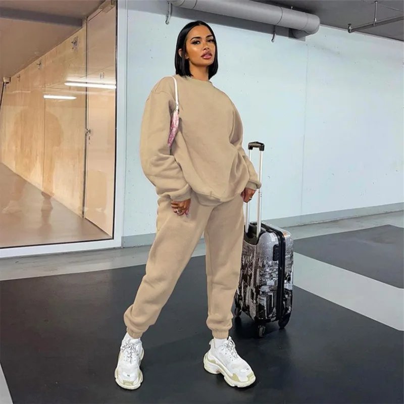 

Autumn/winter 2021 Women's New Solid Color Loose-fitting Hoodie Drawstring Footband Trouser Suit for Women