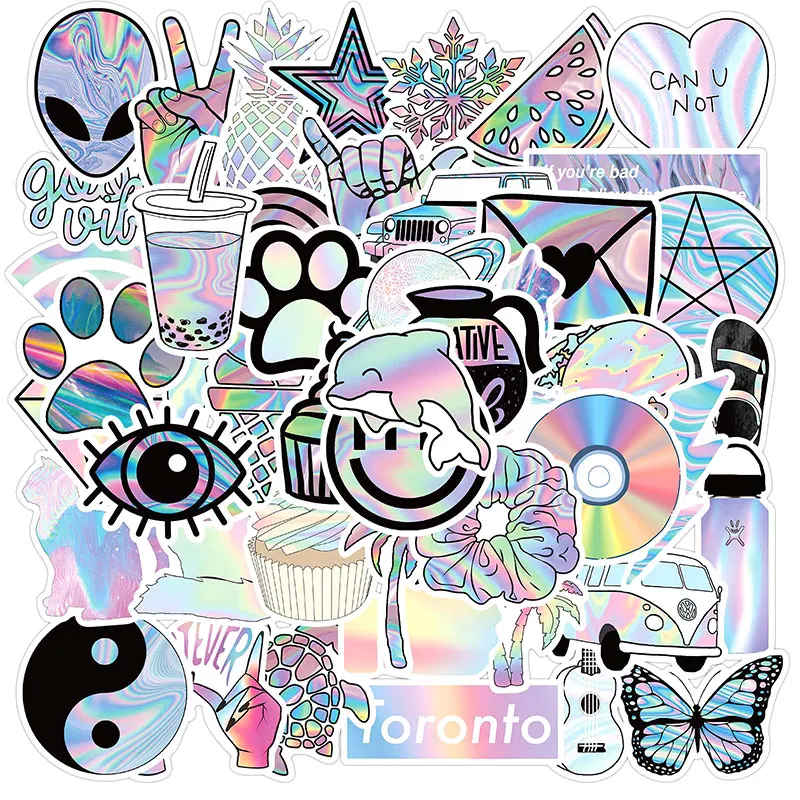 

10/30/50pcs/Set laser Glossy Waterproof Graffiti Stickers For Luggage Gift Helmet Decal Computer Refrigerator Skateboard Trunk