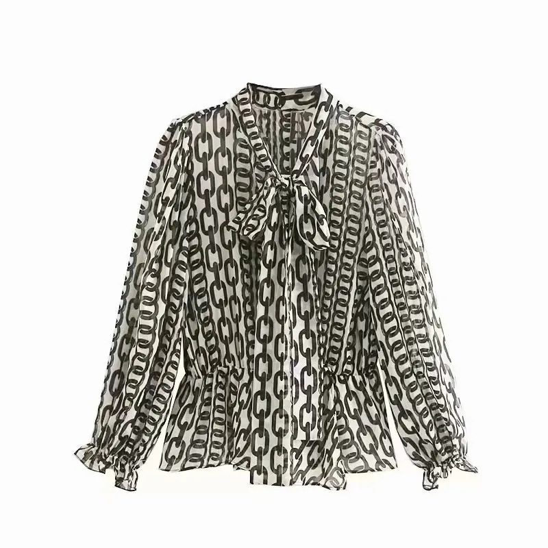 Новые женские винтажные повседневные рубашки с принтом в виде цепочки блузки