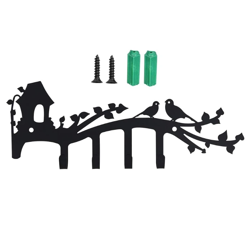 

Birds Decorations Wall Mounted Key Holder 4 Hooks Rack for Coat Cloth Towel Hat