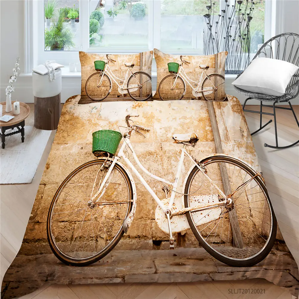 

3D Bike Bedding Set Single Classic Vintage Duvet Cover For Teen Queen Double Twin Full King Size Brick Wall Bed Set High End