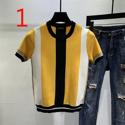 

Summer men's knitted thin section youth ice silk T-shirt half-sleeved tide brand lapel top