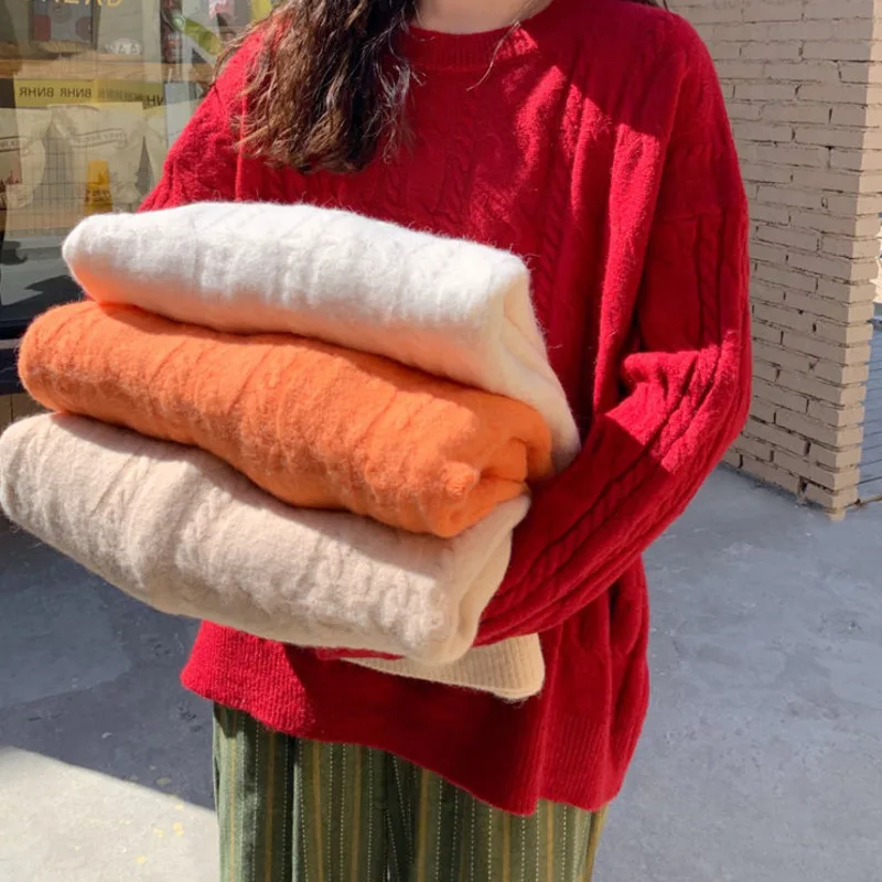 

2021 Winter New Clothes Women Pullovers Women Casual Tops Women Blouse Long Sleeve Korean Loose Knitted Sweater Fashion Blouses