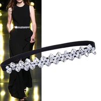 1 5cm wide rhinestone inlaid belt ladies fashion dress crystal beads elastic waist seal for wedding party decorative girdle
