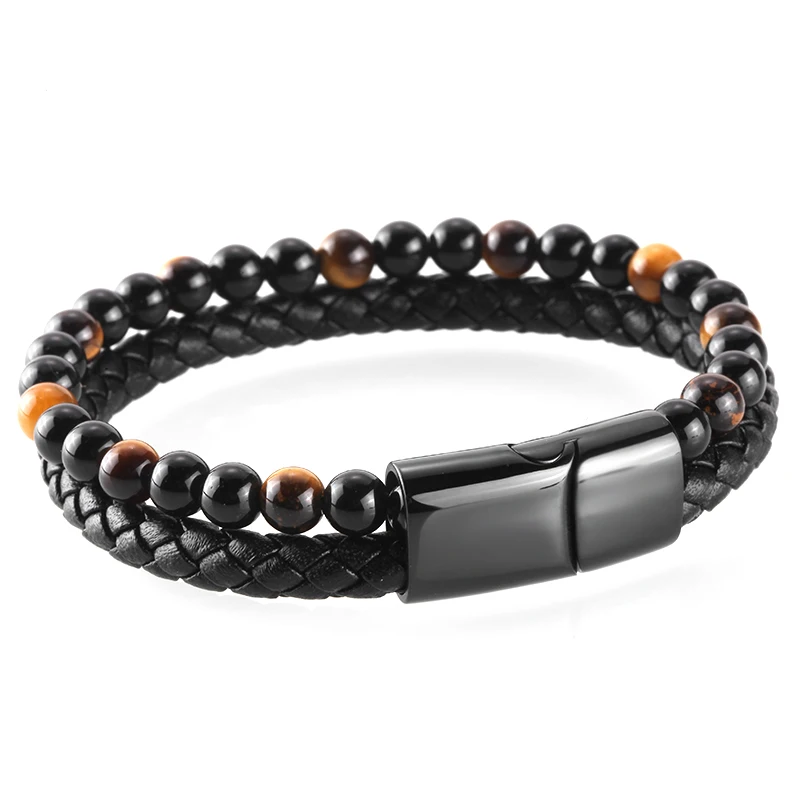 Браслет из натуральной кожи с бусинами тигровый глаз | Украшения и аксессуары