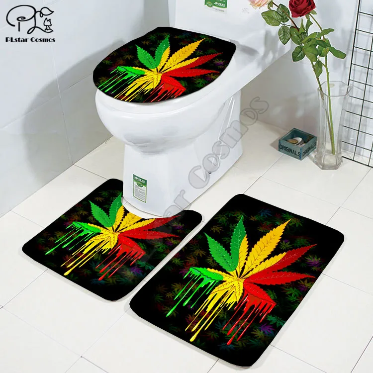 cartoon funny weed 3d printed bathroom pedestal rug lid toilet cover bath mat set drop shipping style 3 free global shipping