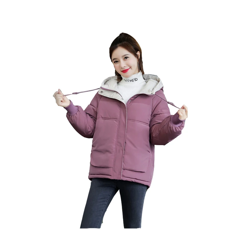 Женские зимние парки с капюшоном Корейская Свободная куртка размера плюс