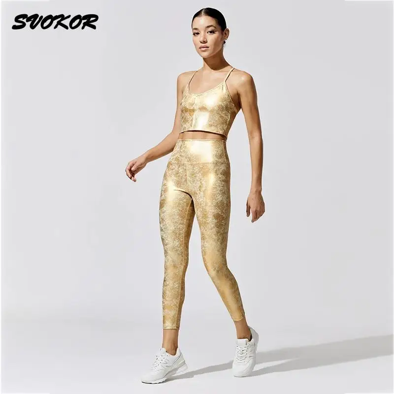 

SVOKOR Bronzing Printed Yoga Sets Women Yoga Clothing Set Fitness Sports Wear Outfit Workout Women Gym Tracksuit Lgeggings