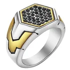 Мужское кольцо с шестиугольной верхушкой в стиле панк, Винтажное кольцо с космической мощью из нержавеющей стали, кольцо с героем для мужчин, геометрические дизайнерские кольца-печатки, ювелирные изделия