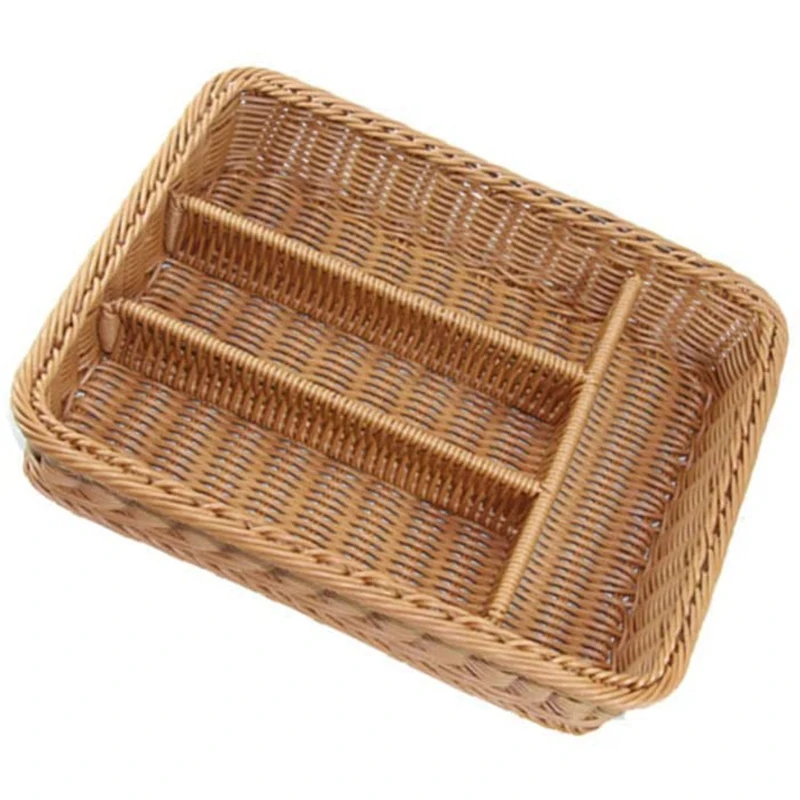 Kitchen Drawer Organizer Cutlery Storage Basket 4 Compartments Forks Knifes Rattan Tray | Дом и сад
