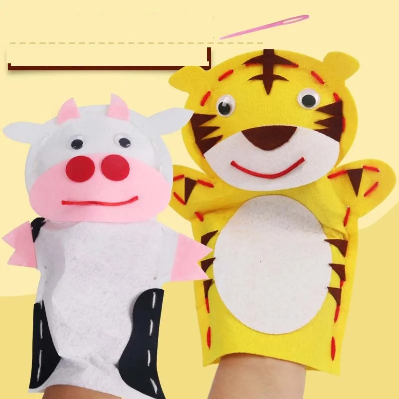 16pcs/Lot Hand Puppet Non-Woven Fabric DIY Children Arts Crafts Toys Cloth Handmade Animal Finger Storytelling Doll Handicrafts | Игрушки и