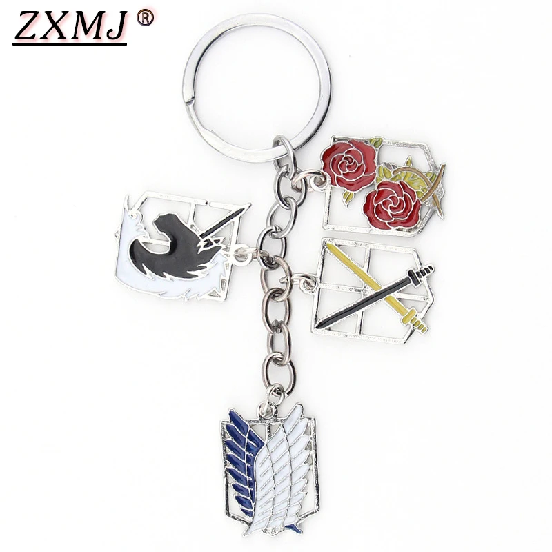 

ZXMJ Attack on Titans keychain keyring pendant badge holder cover charms for motorcycle car keys Cosplay Jewelry For Anime Fans