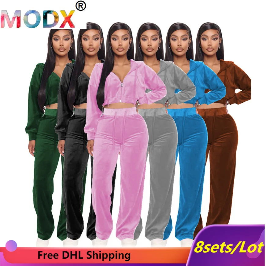 

XS-2XL Velvet Winter Clothes Women Two Piece Sets Thick Velvet Tracksuit Casual Outfit Zipper Sweatshirt Straight Pants 6441