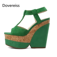 dovereiss fashion spring womens shoes buckle pure color yellow green elegant waterproof femmes sandales consice 34 42