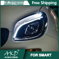 for car smart 453 headlights 2015 2018 drl day running light led bi xenon bulb fog lights car accessory smart 451 head lamp