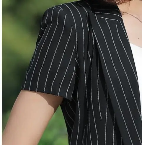 

Business fashion blazer women blazers plus size 2019 Summer stripes short sleeve slim jacket office ladies temperament work coat