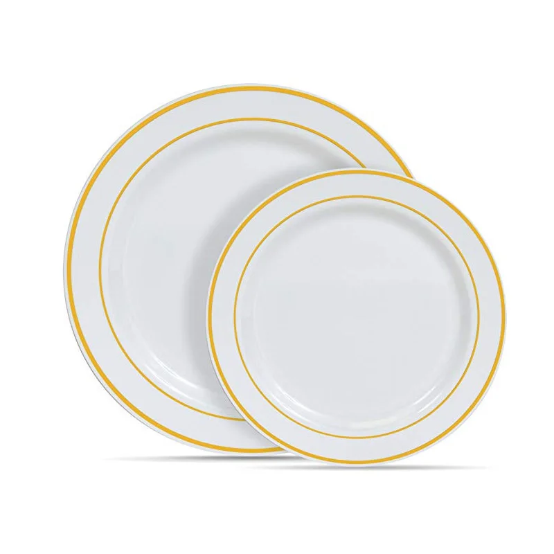 Одноразовые пластиковые тарелки из розового золота 25 шт. золотые для свадебной