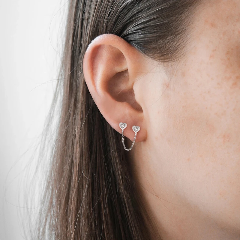 

ROMAD 1 Pc Ear Hanging Back Stud Earrings For Women Trendy Star/Heart/Round Zircon Chain Piercing 925 Silver Earings brincos