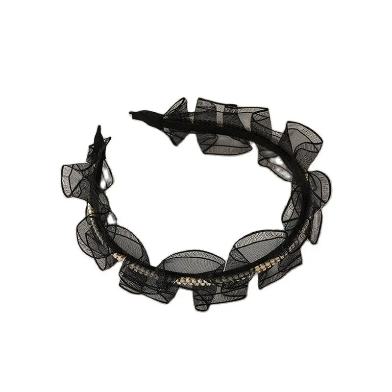 

VSnow Vintage French Black Lace Width Hair Band for Women Unique Design Bling Bling Rhinestone Party Gifts Hair Accessories