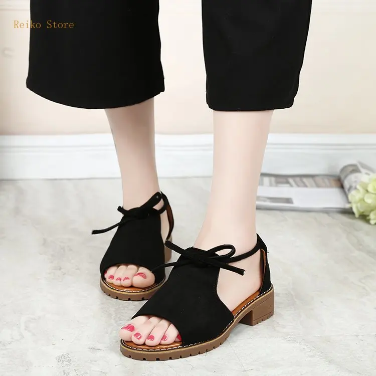 

New Flat Women's Shoes Thick-Soled Simple Peep Toe Sandals Women's 2021 Chunky Heel All-Matching Roman Shoes Fashion