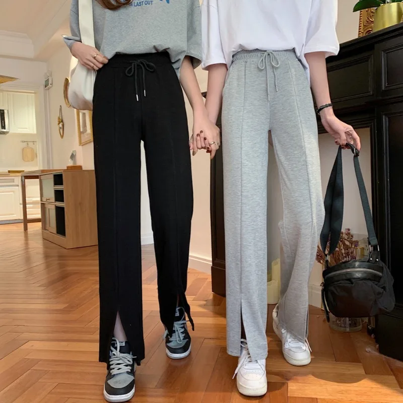 

High Waist Slimming Sense of Design Split Casual Wide Leg Pants for Women 2021 Spring and Summer New Korean Style Gray Drooping