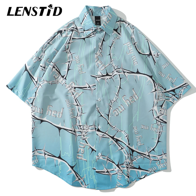 LENSTID Мужская гавайская рубашка с принтом в стиле хип-хоп уличная пляжная Harajuku