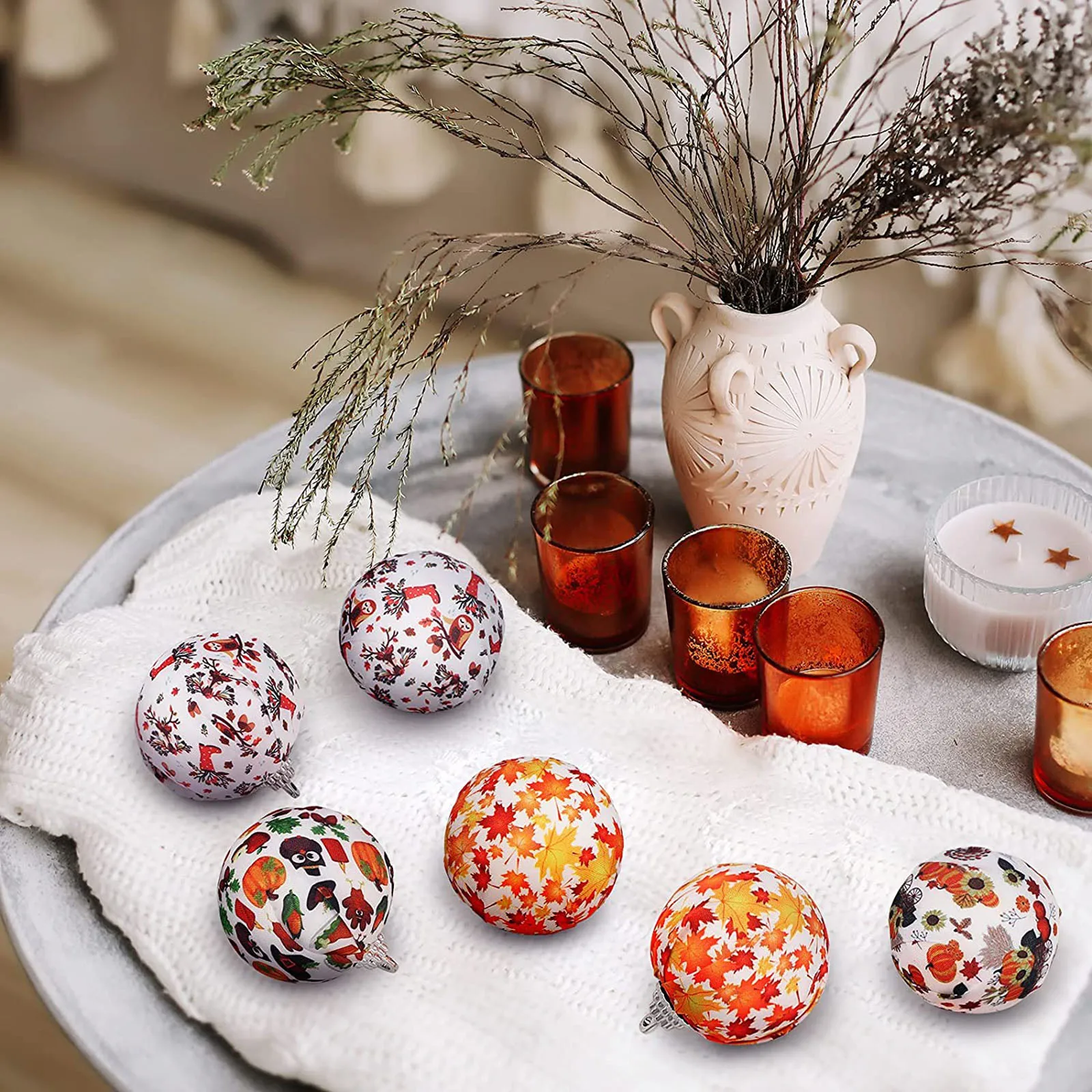 

4 PCS halloween autumn hanging ball decoration cloth wrapped hanging ball maple leaf pumpkin bird cloth Hallow Hanging Ball
