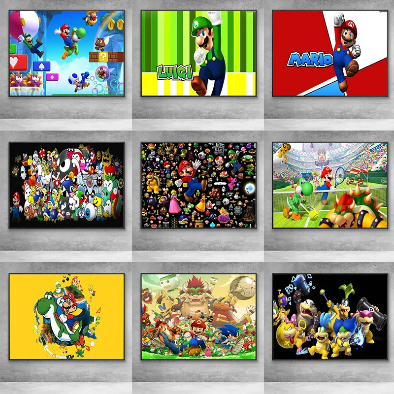 

TAKARA TOMY Video Game Super Mario Frameless Canvas Painting Poster Mural Living Room Bedroom Home Wall Picture Decoration