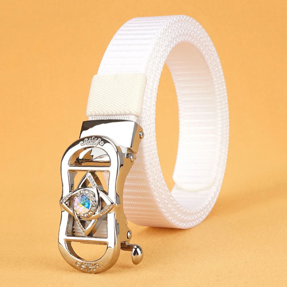CANTIK Unique Design Crystal Diamond Decorative Automatic Buckle Quality Ladies Nylon & Canvas Belts Accessories Women CBCA296