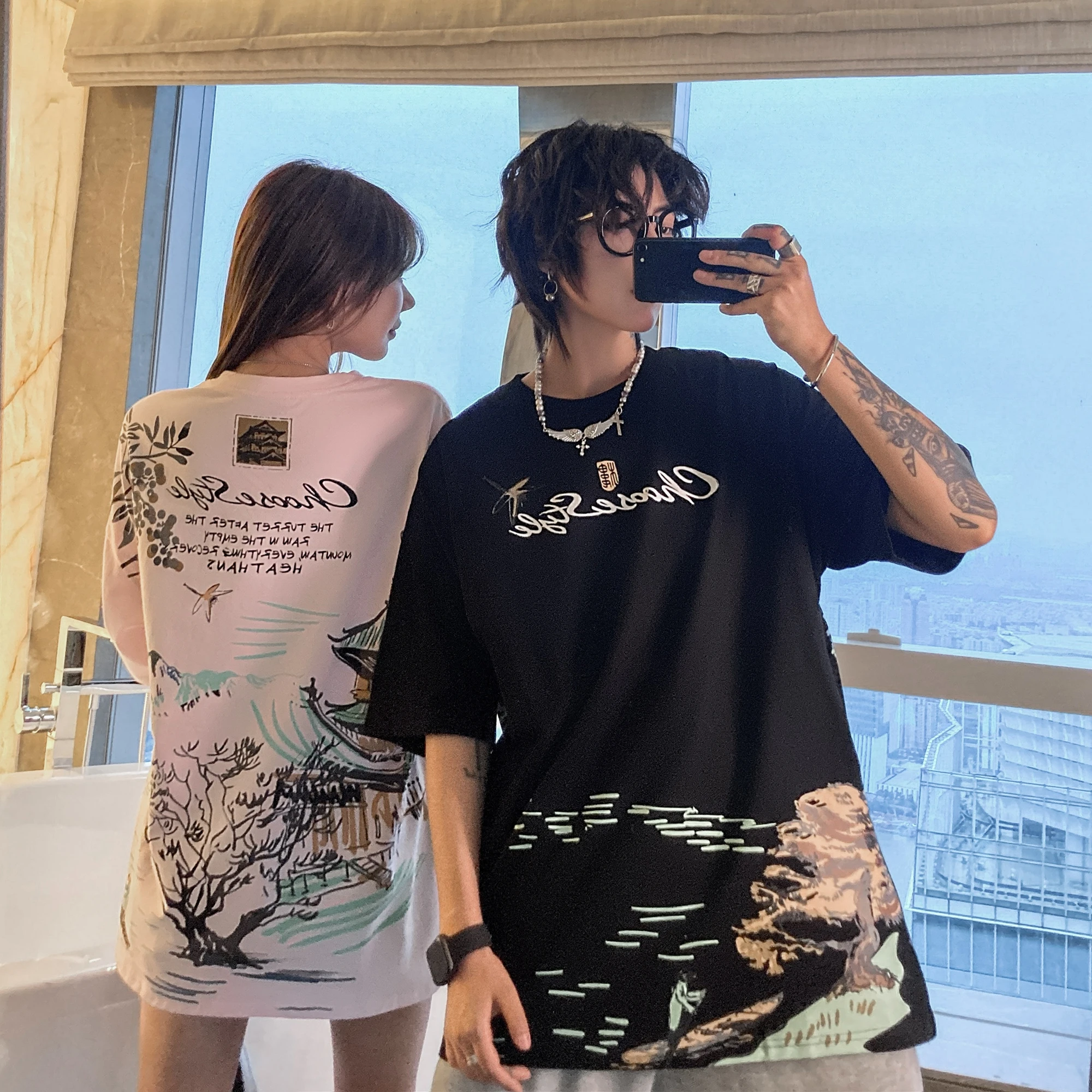 Harajuku T-shirt Hip Hop Streetwear Oversize Japanese Style Men's Tshirt Cotton Round Neck Couple Short Sleeve Tops 2021 Summer