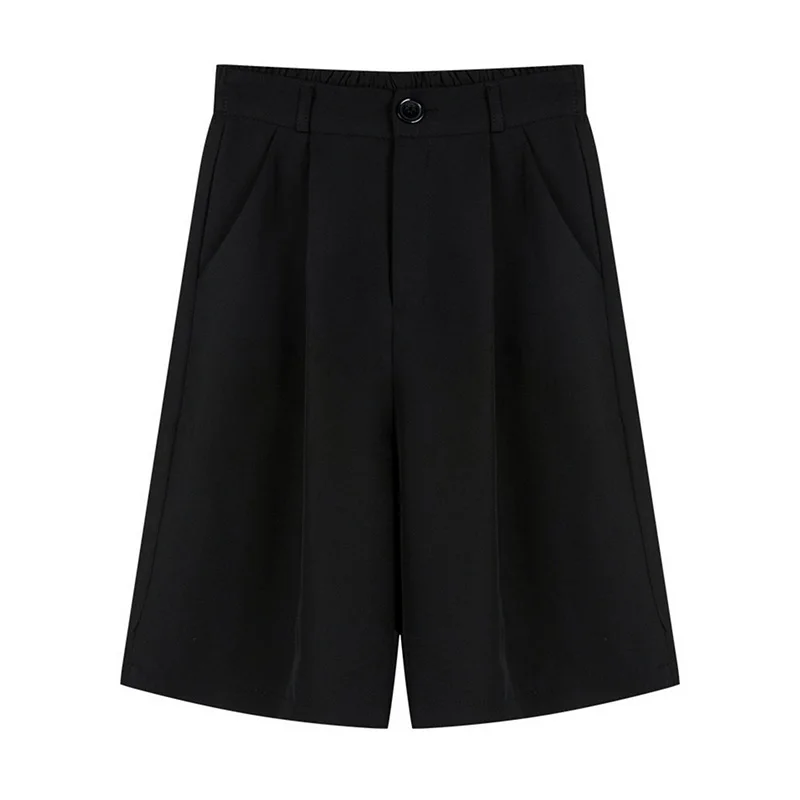

shorts women High Waist Straight Type Fifth Pants Ladies Summer Casual Loose Shorts pocket chiffon wide-leg pants black