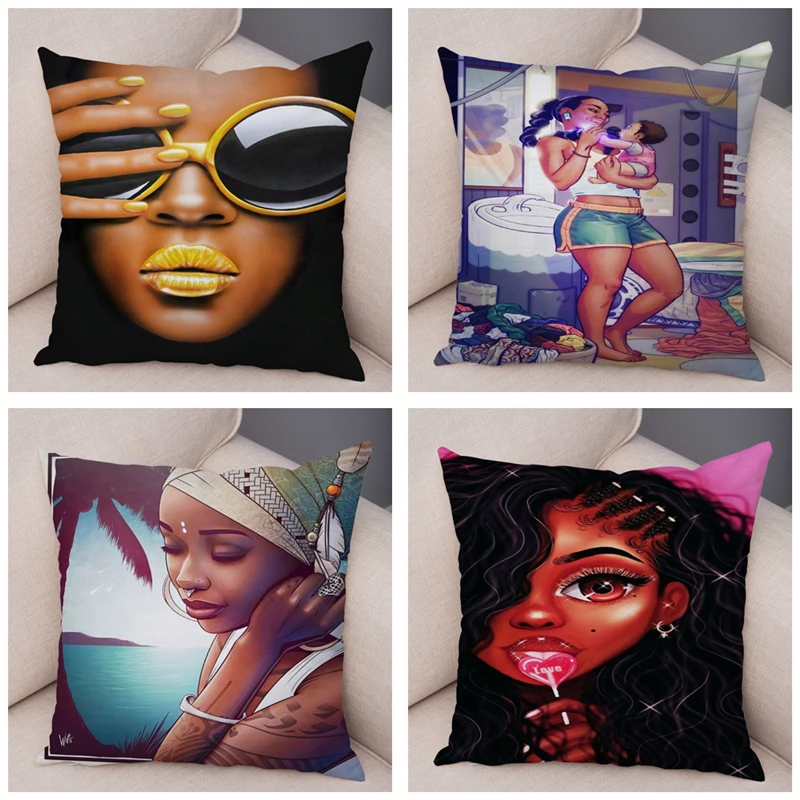 

Custom Pillow Case Beautiful Africa Black Person Girl Pillow Case Cushion Cover for Car Sofa Home Polyester Pillow Case