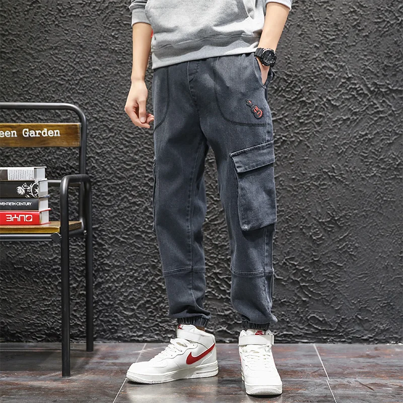 Мужские повседневные джинсы классические синие джинсовые брюки шаровары одежда