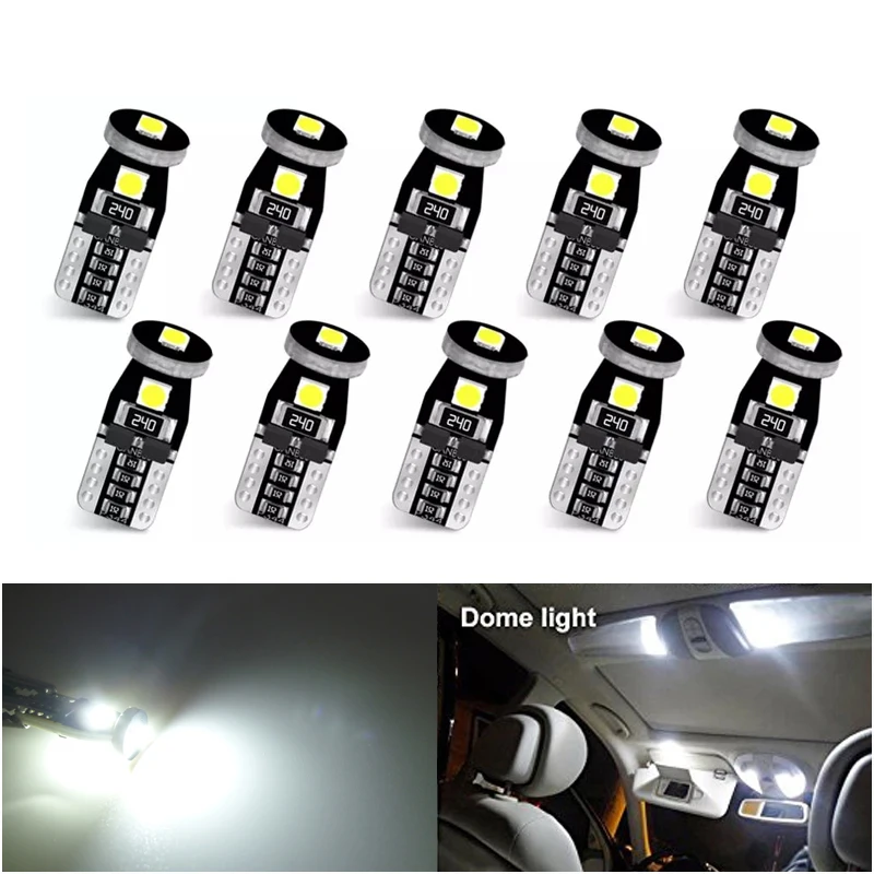 

10x W5W T10 LED Canbus Light Bulbs Wedge Auto Parking Dome Light For Lada Vesta Granta Kalina Niva Renault Duster Megane Xray