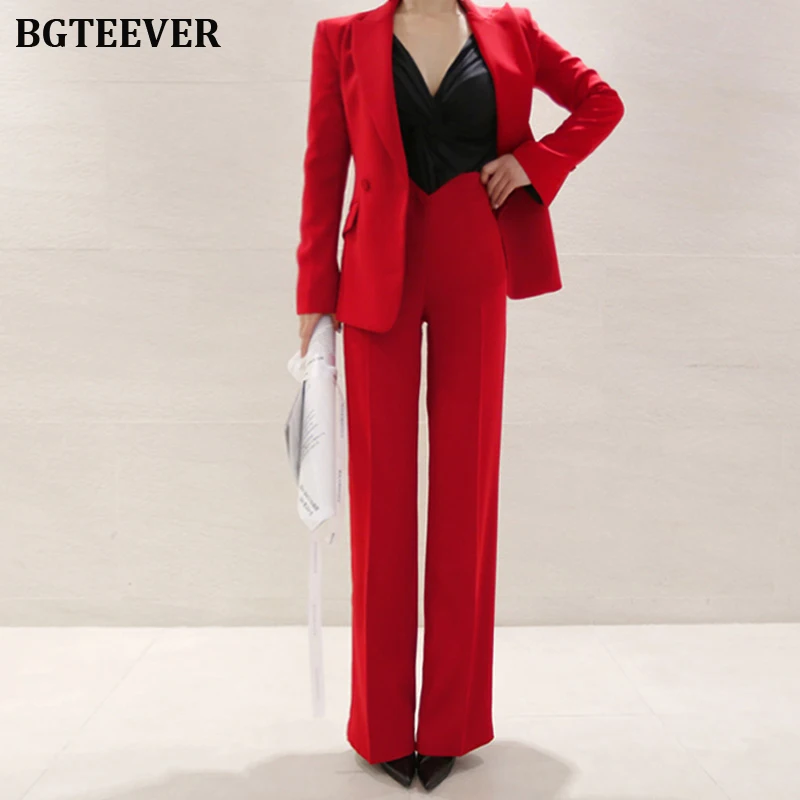 Модные красные женские брюки костюмы Тонкий Блейзер куртка и длиной до щиколотки