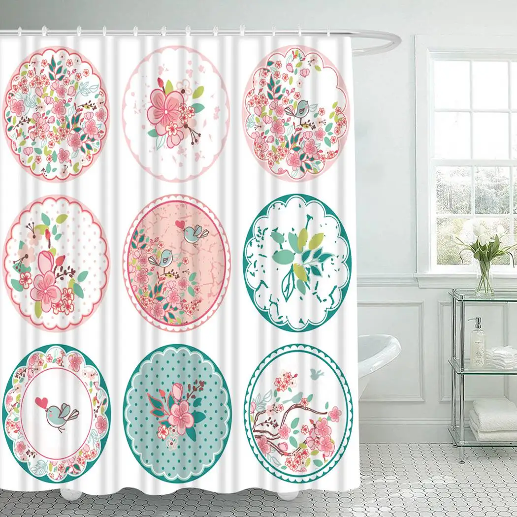 

Floral Shower Curtain With Hooks For Bathroom Blooming Flower Waterproof Polyester Bath Shower Curtain Set Home Bathroom Decor