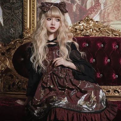 Платье JSK в готическом стиле горничная винтажное платье с бантом оборкой