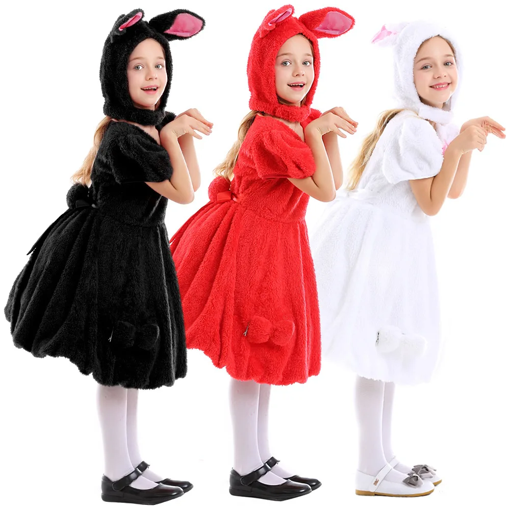 

Children Animal Party Cute Rabbit Dress Cosplay Costume Tricolor Lop-eared Rabbit Halloween Masquerade Party Stage Costumes