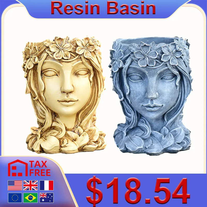 

7.9 Inch Goddess Head Planter Statue Resin Flower Pot Succulent Plants Pot Garden Ornament Home Decoration