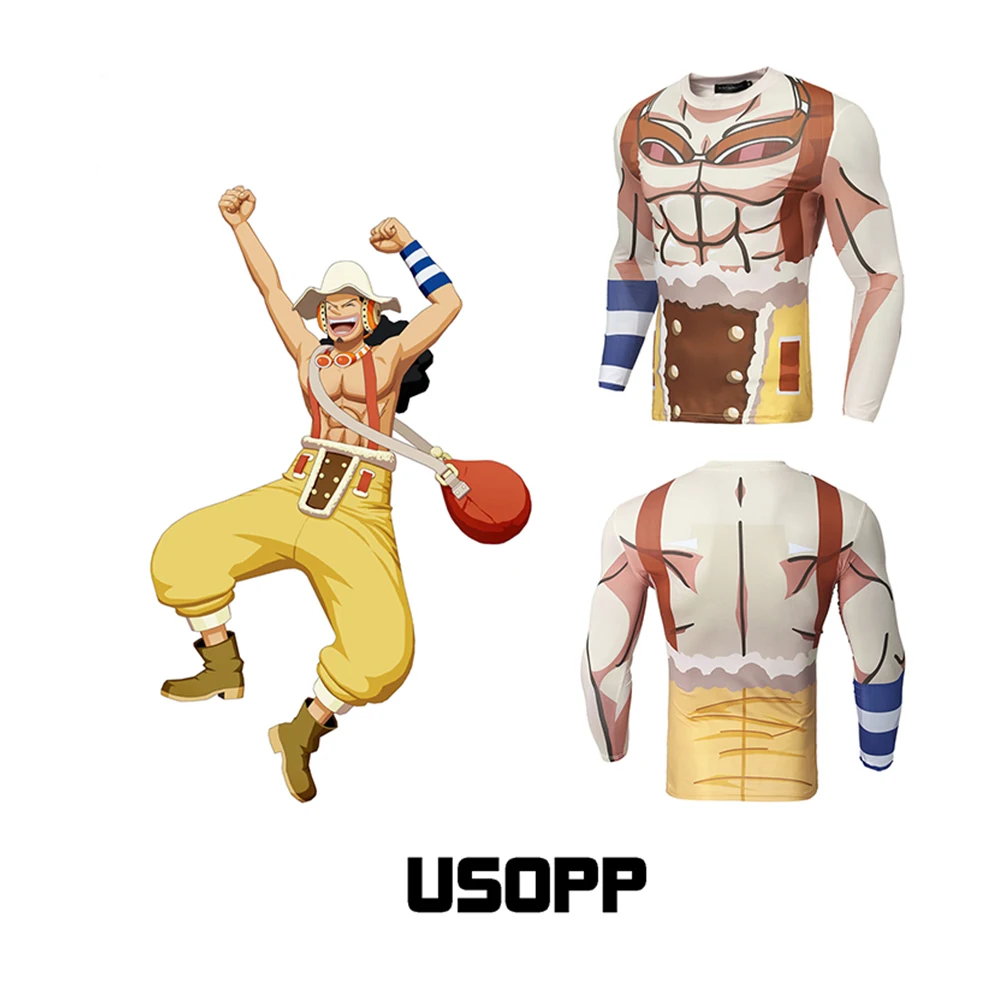 Футболка Luffy SANJI BROOK, топы, брюки для фитнеса быстро сохнут, плотно облегают, 3D костюм косплея горячего аниме на Хэллоуин.
